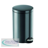 Durable Powder Coated Metal Pedal Bin Round 12 Litre Charcoal 341158