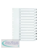 Q-Connect Index A4 Multi-Punched 1-12 Reinforced White Board Clear Tabbed