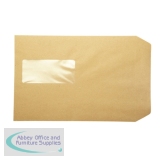 Q-Connect Pocket Envelope C4 Window 115gsm Manilla Peel and Seal Pack of 250 KF97369