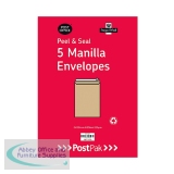 Postpak C5 Peel and Seal Manilla 115gsm 40 Packs of 5 (200 Pack) Envelopes 9731326