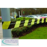 VFM Striped Tape Barrier 500m Black/Yellow (Non-adhesive suitable for indoor or outdoor use) 304927