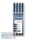 Staedtler Lumocolor Permanent Pen Assorted Tip Black Wallet of 4
