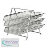 Osco Mesh Letter Tray 3-Tier Scratch-resistant Stackable Front-load Portrait Foolscap Silver Ref 3TT S