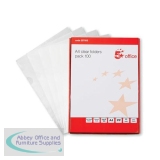 5 Star Office Folder Embossed Cut Flush Polypropylene with Thumb Hole 90 Micron A4 Clear [Pack 100]