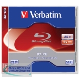 Verbatim Blu-Ray Laser Disk BD-RE 25Gb 2X Jewel Case Pack of 5 43615