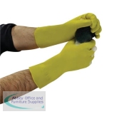 Polyco Matrix Household Gloves Lightweight Natural Rubber Rolled-cuff Large Yellow Ref 140-MAT [12 Pairs]