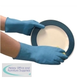 Polyco Matrix Household Gloves Lightweight Natural Rubber Rolled-cuff Medium Blue Ref 150-MAT [12 Pairs]