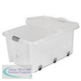 Strata Storemaster Supa Crate Folding Lid 6 Wheels 75 Litres 705x470x330mm Clear Ref HW359CLR [Pack 5]