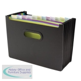 Eligo Desk Organiser Expanding Polypropylene with Colour-coded Tabs 13-Part Landscape Black Ref 15174