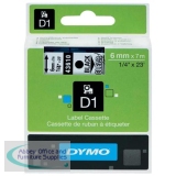 Dymo 1000/5000 Tape 6mm x7 Metres Black/Clear 43610 S0720770