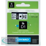 Dymo 1000/5000 Tape 6mm x7 Metres Black/White 43613 S0720780