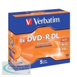 Verbatim DVD-R Recordable Disk Double Layer Write-once Cased 8x 240min 8.5Gb Ref 43596 [Pack 5]
