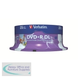Verbatim DVD+R 8X Double Layer Wide Inkjet Printable Spindle Pack of 25 43667