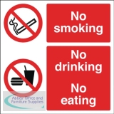 Safety Sign No Smoking No Drinking No Eating 300x300mm Self-Adhesive P62ZS