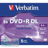 Verbatim DVD+R 8X Double Layer Non-Printable Pack of 5 43541
