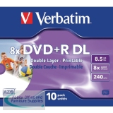 Verbatim DVD+R 8X Double Layer Wide Inkjet Printable Spindle Pack of 10 43665
