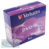 Verbatim DVD+R 16X 4.7Gb Non-Printable Pack of 5 43497