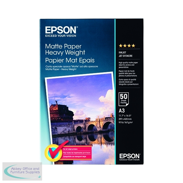 Epson A3 Matte Heavyweight 167gsm Photo Paper (Pack of 50) C13S041261 €