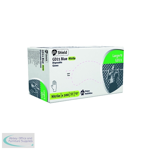 Shield Powder Free Nitrile Micro Textured Disposable Gloves Large Blue