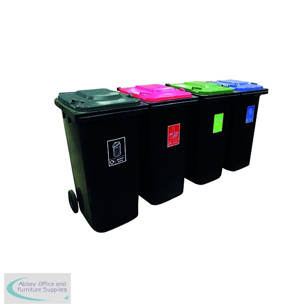 VFM Wheelie Bins 120L With Colour Coded Lids and Recycling Stickers