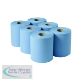 2Work 3-Ply Centrefeed Roll 135m Blue (6 Pack) 2W00083