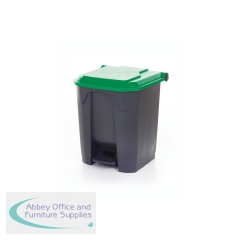 2Work Pedal Bin with Coloured Lid 30L Grey/Green 370x380x455mm 2W10768