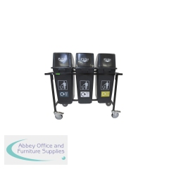 2Work Mobile Recycling Trolley with 3 x 60 Litre Bins 2W10798