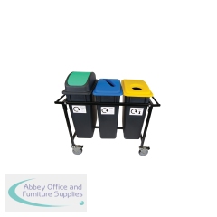 2Work Mobile Recycling Trolley with 3 x 65 Litre Bins 2W10799