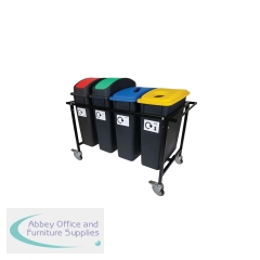 2Work Mobile Recycling Trolley with 4 x 65 Litre Bins 2W10800