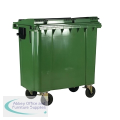 2Work Wheelie Bin 1100 Litre with Flat Lid Green 2W10858