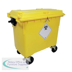2Work Wheelie Bin Clinical Waste 660 Litre 4 Wheeled Lockable Yellow 2W10896