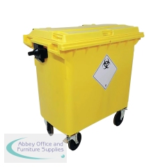 2Work Wheelie Bin Clinical Waste 770 Litre 4 Wheeled Lockable Yellow 2W10897