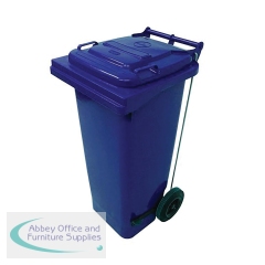 2Work Wheelie Bin Refuse 120 Litre 2 Wheeled Pedal Operated Blue 2W10903