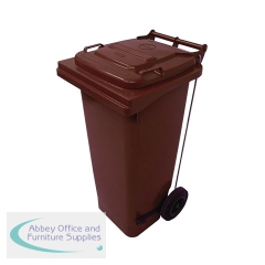 2Work Wheelie Bin Refuse 120 Litre 2 Wheeled Pedal Operated Brown 2W10904