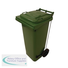 2Work Wheelie Bin Refuse 120 Litre 2 Wheeled Pedal Operated Green 2W10905