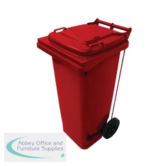 2Work Wheelie Bin Refuse 120 Litre 2 Wheeled Pedal Operated Red 2W10907