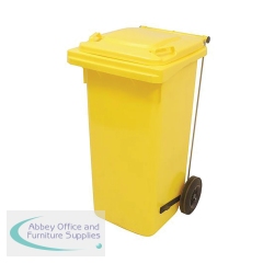 2Work Wheelie Bin Refuse 120 Litre 2 Wheeled Pedal Operated Yellow 2W10908