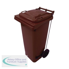 2Work Wheelie Bin Refuse 80 Litre 2 Wheeled Pedal Operated Brown 2W10910