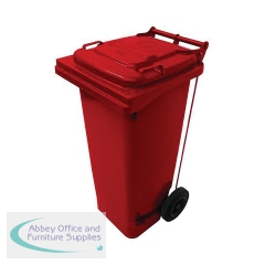 2Work Wheelie Bin Refuse 80 Litre 2 Wheeled Pedal Operated Red 2W10920