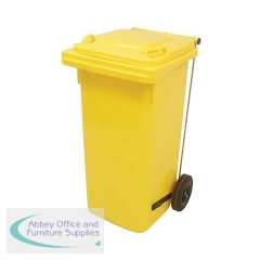 2Work Wheelie Bin Refuse 80 Litre 2 Wheeled Pedal Operated Yellow 2W10921