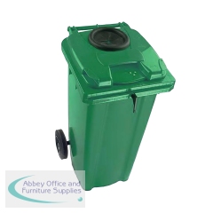 2Work Wheelie Bin 140 Litre with Bottle Bank Aperture and Lock Green 2W10928