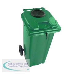 2Work Wheelie Bin 360 Litre with Bottle Bank Aperture and Lock Green 2W10936