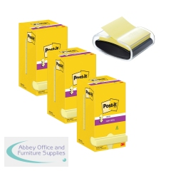 Post-It Super Sticky Z-Notes 76x76mm 90 Sheet Yellow (Pack of 12) Buy 3 + FOC Dispenser
