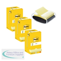 Post-It Z-Notes 76x76mm 100 Sheet Yellow (Pack of 12) Buy 3 + FOC Dispenser