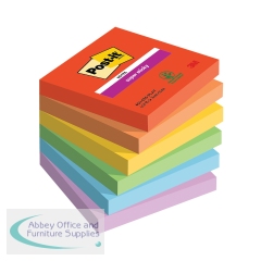 Post-It Super Sticky Notes 90 Sheets 76x76mm Playful Colours Assorted (Pack of 6) 654-6SS-PLAY