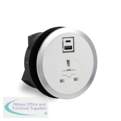 In Desk Power Module 1xUK Socket 1xUSB A+C PD 35W Charger includes 2m Mains Lead White 20000017