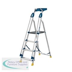 Werner Workstation 4 Tread Stepladder with Twin Safety Handrails Blue 7050418L