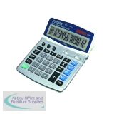 Aurora Silver/Grey 12-Digit Desk Calculator (Solar powered with battery back up) DT401