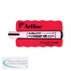 Artline Grooved Magentic Eraser Red with Artline Eco-Green Whiteboard Marker Black (Pack of 6) ERT-MMG517