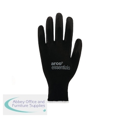 Arco Essentials Black PU-Coated Nylon Work Gloves Pairs 8 (Pack of 12)